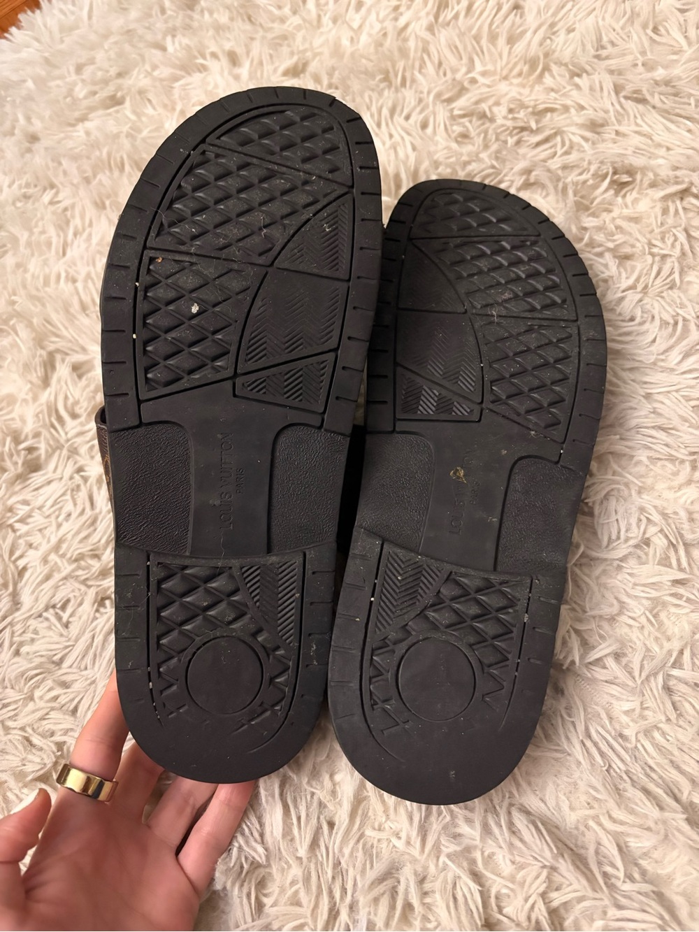 Louis Vuitton Men Monogram Brown and Black Leather Dual-Strap Slide Sandals - Picture 4 of 4